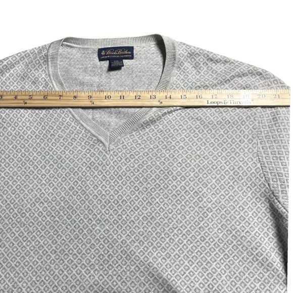 Brooks Brothers Mens XXL Supima Cotton Cashmere V-Neck Sweater Grey Diamond Knit - Picture 8 of 12